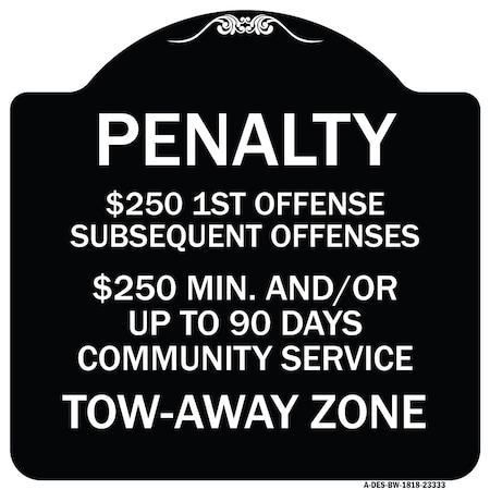 Signmission Penalty $250 1st Offense Subsequent Offenses $250 Min. and or Up to 90 Days Community, BW-1818-23333 A-DES-BW-1818-23333